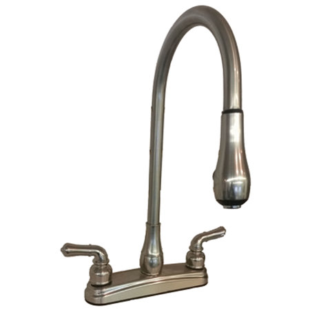 EMPIRE BRASS U-YNN2000N RV Kitchen Faucet w Gooseneck Spout Pull-Down Sprayer&Teapot Handles-8" Brushed Nickel U-YNN2000N-E